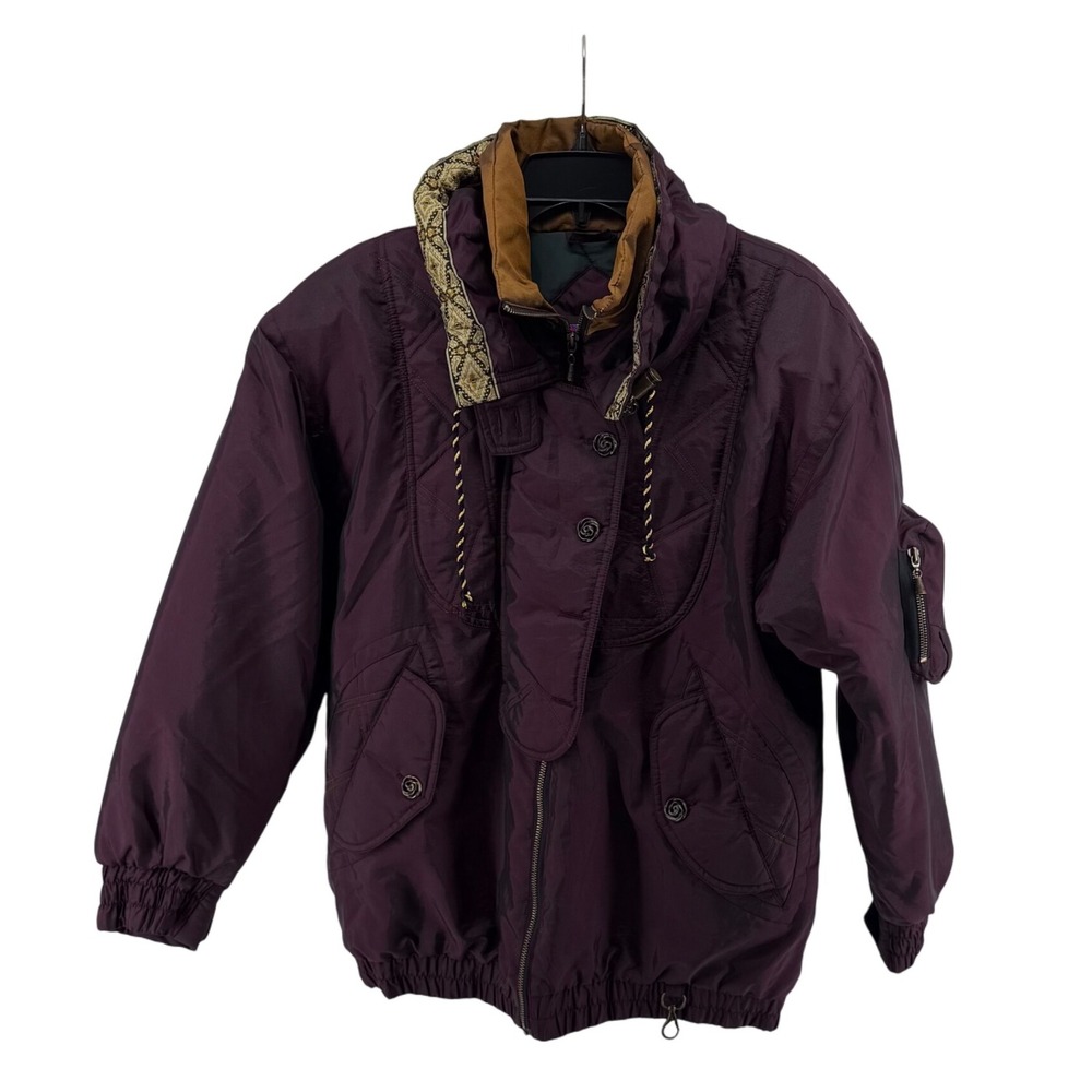 Vintage Andy Johns Hooded Jacket Coat Purple Gold Accents Medium Unique 80s 90s‎